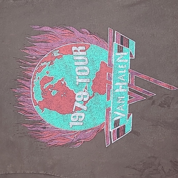 Licensed Band Merch Van Halen '79 World Tour Crew Neck Tee in Brown - NWOT - Picture 12 of 17